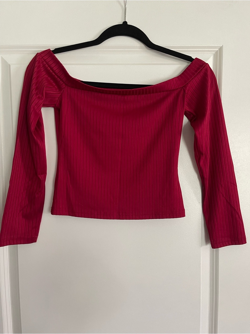 SHEIN Ribbed Off-Shoulder Crop Top - Red